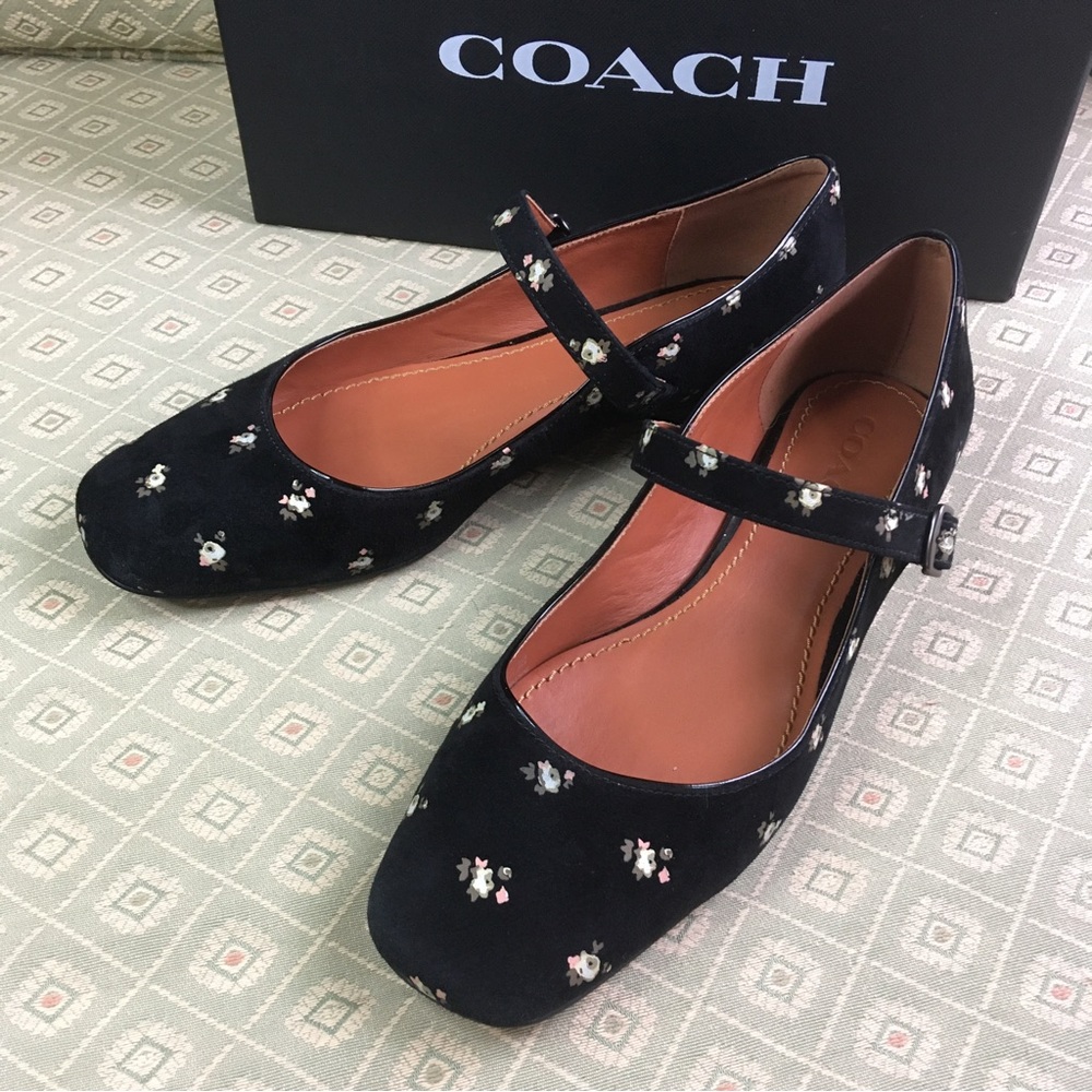 Coach Prairie Print Suede Mary Janes Shoes Flats Black sz 9